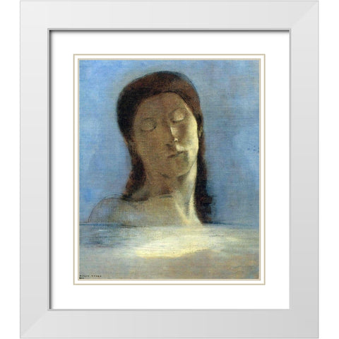 Closed Eyes White Modern Wood Framed Art Print with Double Matting by Redon, Odilon