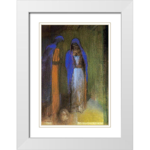 Salome White Modern Wood Framed Art Print with Double Matting by Redon, Odilon