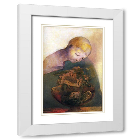 Cup of cognition (The Childrens Cup) White Modern Wood Framed Art Print with Double Matting by Redon, Odilon
