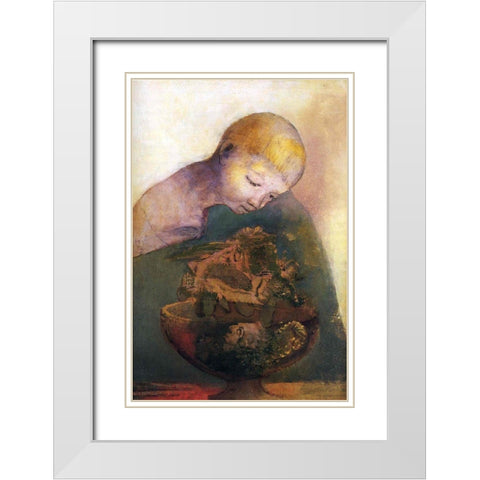 Cup of cognition (The Childrens Cup) White Modern Wood Framed Art Print with Double Matting by Redon, Odilon