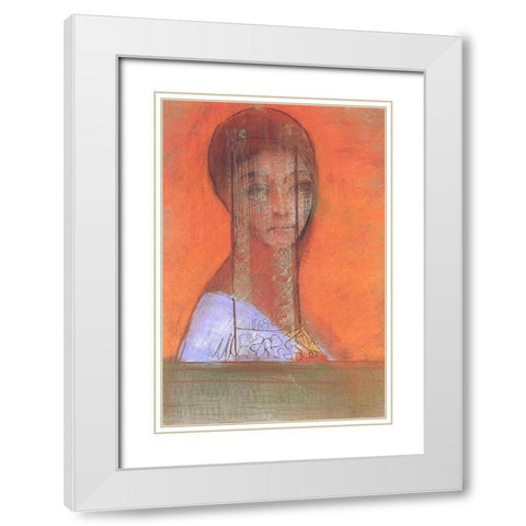 Woman with veil White Modern Wood Framed Art Print with Double Matting by Redon, Odilon