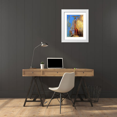 Calvary White Modern Wood Framed Art Print with Double Matting by Redon, Odilon