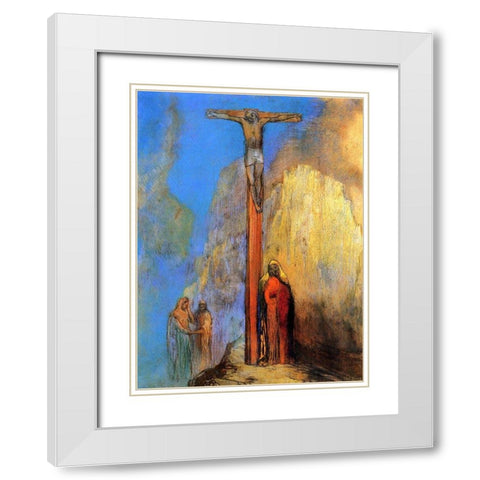 Calvary White Modern Wood Framed Art Print with Double Matting by Redon, Odilon