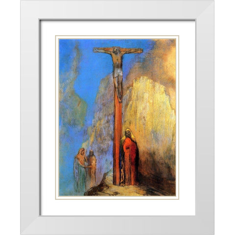 Calvary White Modern Wood Framed Art Print with Double Matting by Redon, Odilon