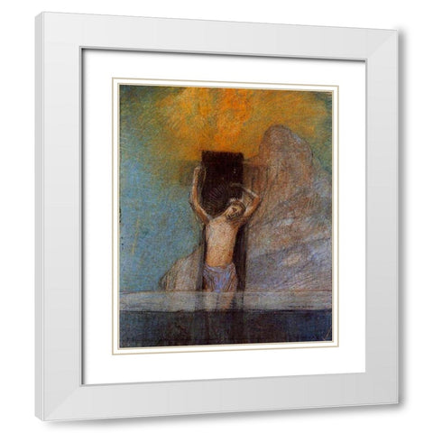 Christ on the Cross White Modern Wood Framed Art Print with Double Matting by Redon, Odilon