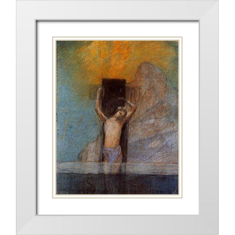 Christ on the Cross White Modern Wood Framed Art Print with Double Matting by Redon, Odilon
