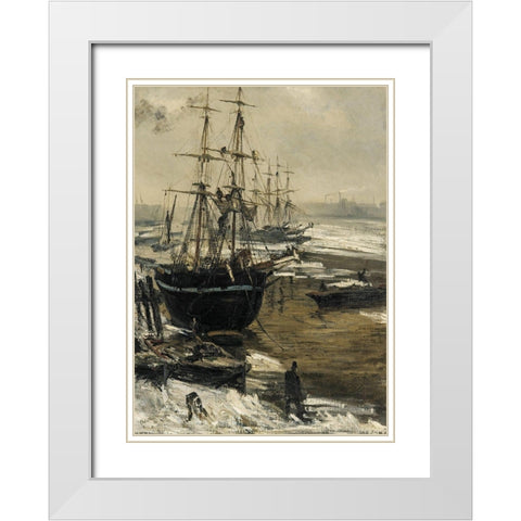 The Thames in Ice, 1860 White Modern Wood Framed Art Print with Double Matting by Whistler, James McNeill