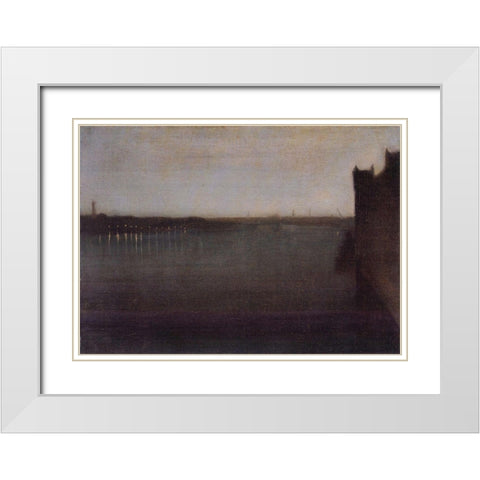 Nocturne in Gray and Gold, Westminster Bridge White Modern Wood Framed Art Print with Double Matting by Whistler, James McNeill