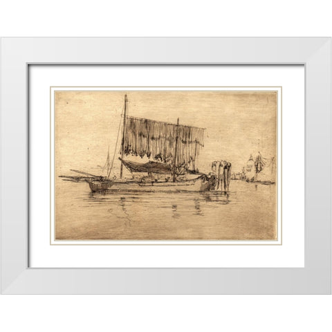 Fishing Boat White Modern Wood Framed Art Print with Double Matting by Whistler, James McNeill