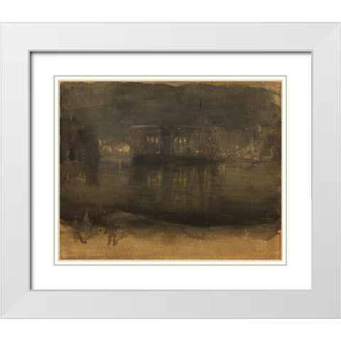 Amsterdam Nocturne White Modern Wood Framed Art Print with Double Matting by Whistler, James McNeill