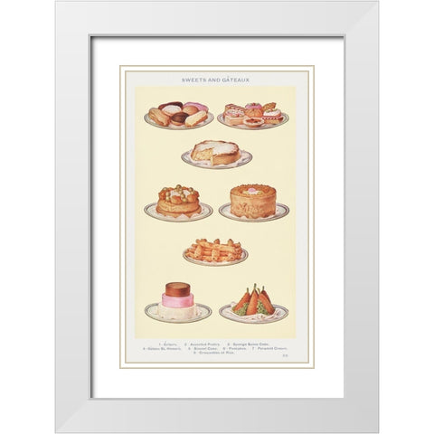 Sweets and Gâteaux White Modern Wood Framed Art Print with Double Matting by Mrs. Beeton''s Book of Household Management