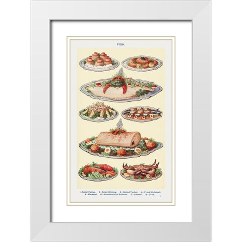 Fish III White Modern Wood Framed Art Print with Double Matting by Mrs. Beeton''s Book of Household Management