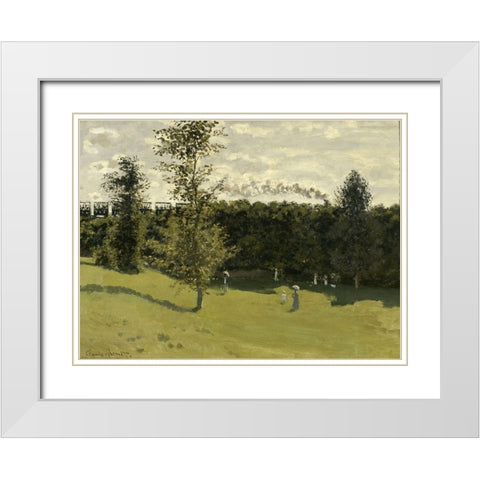 Train in the Countryside White Modern Wood Framed Art Print with Double Matting by Monet, Claude