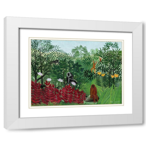 Tropical Forest with Monkeys 1910 White Modern Wood Framed Art Print with Double Matting by Rousseau, Henri