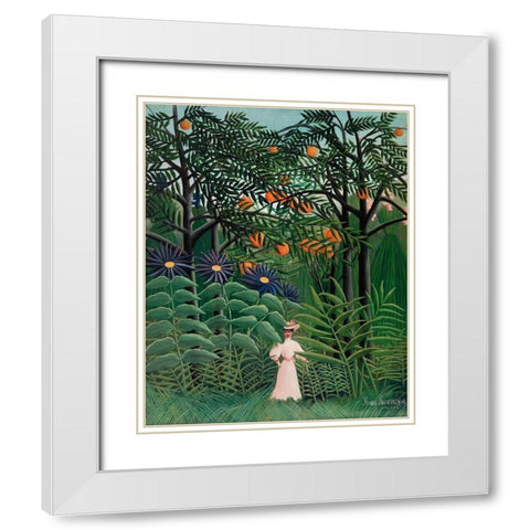 Woman Walking in an Exotic Forest White Modern Wood Framed Art Print with Double Matting by Rousseau, Henri