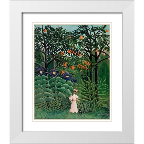 Woman Walking in an Exotic Forest White Modern Wood Framed Art Print with Double Matting by Rousseau, Henri