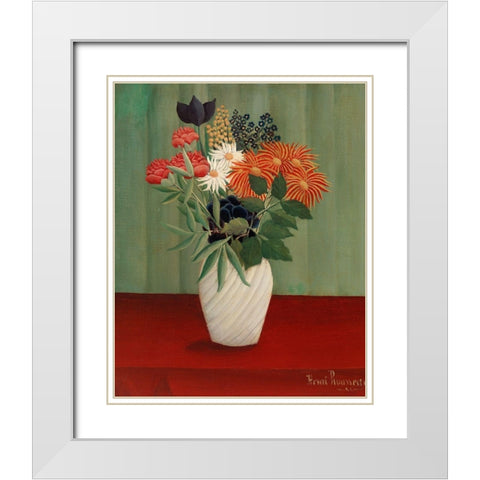 Bouquet of Flowers with China Asters and Tokyos White Modern Wood Framed Art Print with Double Matting by Rousseau, Henri