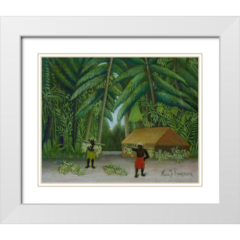 Banana Harvest 1910 White Modern Wood Framed Art Print with Double Matting by Rousseau, Henri