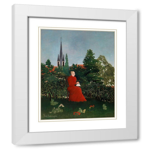 Portrait of a Woman in a Landscape 1896 White Modern Wood Framed Art Print with Double Matting by Rousseau, Henri