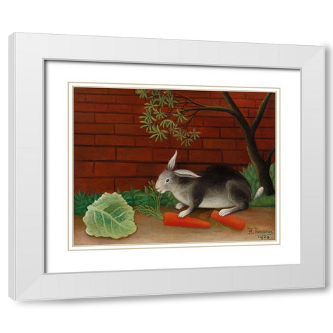 The Rabbits Meal 1908 White Modern Wood Framed Art Print with Double Matting by Rousseau, Henri