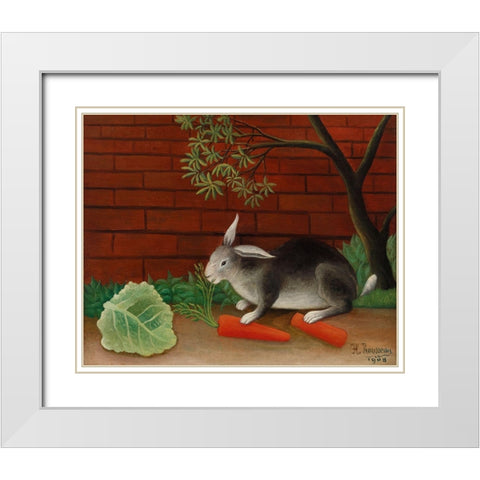 The Rabbits Meal 1908 White Modern Wood Framed Art Print with Double Matting by Rousseau, Henri