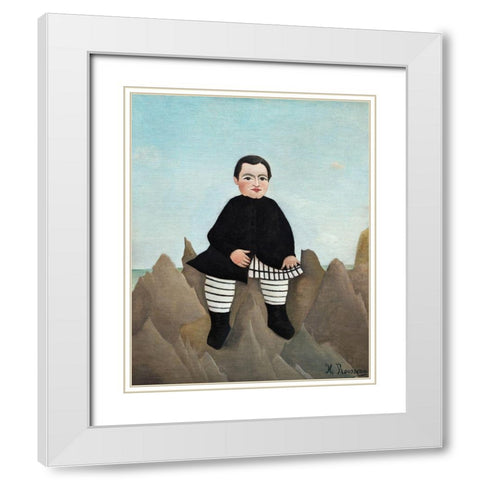 Boy on the Rocks 1897 White Modern Wood Framed Art Print with Double Matting by Rousseau, Henri
