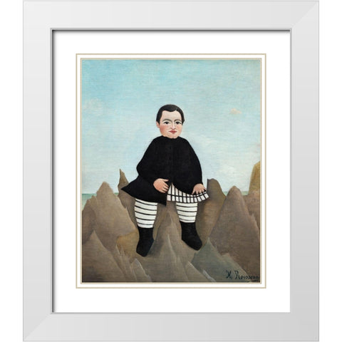 Boy on the Rocks 1897 White Modern Wood Framed Art Print with Double Matting by Rousseau, Henri