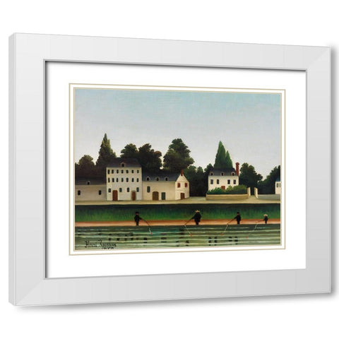 Landscape and Four Fisherman White Modern Wood Framed Art Print with Double Matting by Rousseau, Henri