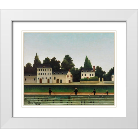Landscape and Four Fisherman White Modern Wood Framed Art Print with Double Matting by Rousseau, Henri