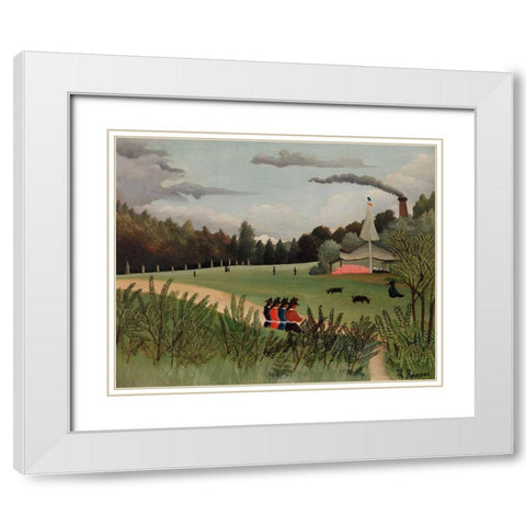 Landscape and Four Young Girls 1895 White Modern Wood Framed Art Print with Double Matting by Rousseau, Henri
