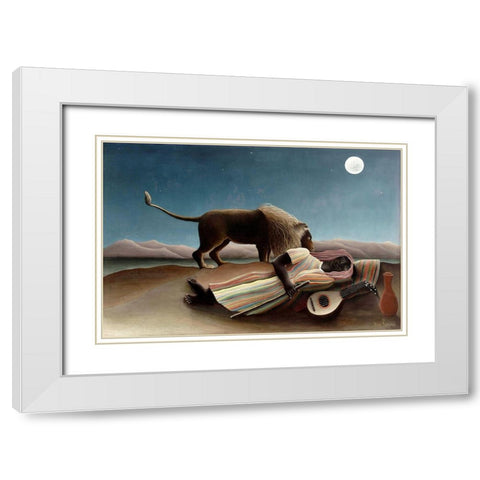 The Sleeping Gypsy White Modern Wood Framed Art Print with Double Matting by Rousseau, Henri