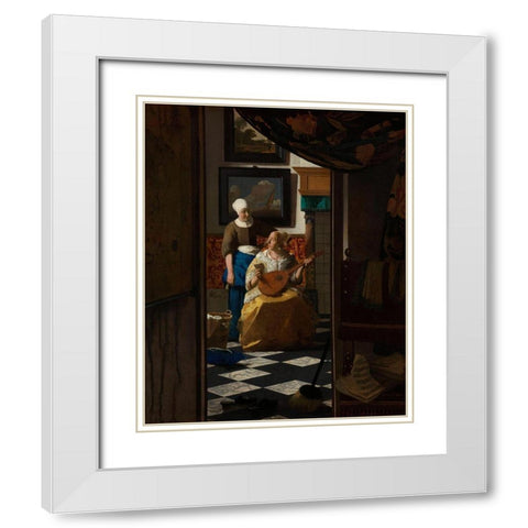 The Love Letter White Modern Wood Framed Art Print with Double Matting by Vermeer, Johannes