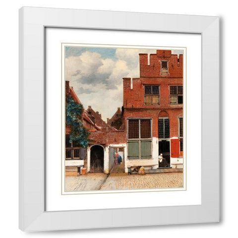 The Little Street White Modern Wood Framed Art Print with Double Matting by Vermeer, Johannes