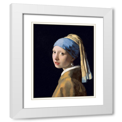 Girl with a Pearl Earring White Modern Wood Framed Art Print with Double Matting by Vermeer, Johannes