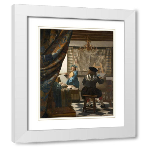 The Art of Painting White Modern Wood Framed Art Print with Double Matting by Vermeer, Johannes