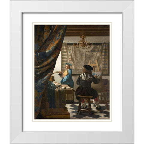 The Art of Painting White Modern Wood Framed Art Print with Double Matting by Vermeer, Johannes