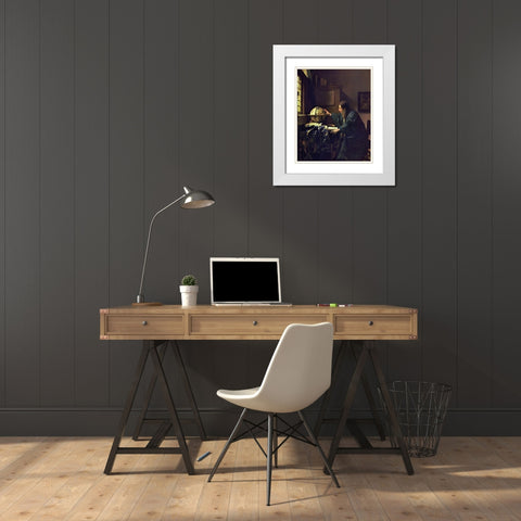 The Astronomer White Modern Wood Framed Art Print with Double Matting by Vermeer, Johannes