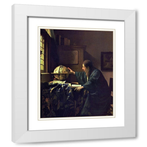 The Astronomer White Modern Wood Framed Art Print with Double Matting by Vermeer, Johannes