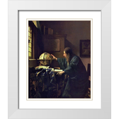 The Astronomer White Modern Wood Framed Art Print with Double Matting by Vermeer, Johannes