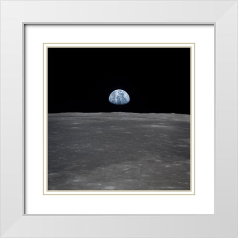 Earthrise White Modern Wood Framed Art Print with Double Matting by NASA