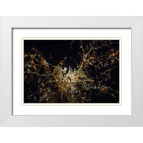 Boston at Night White Modern Wood Framed Art Print with Double Matting by NASA
