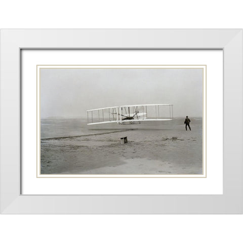 First Flight, December 17, 1903 White Modern Wood Framed Art Print with Double Matting by NASA