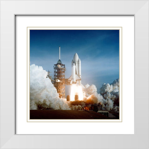 Space Shuttle Columbia launching White Modern Wood Framed Art Print with Double Matting by NASA