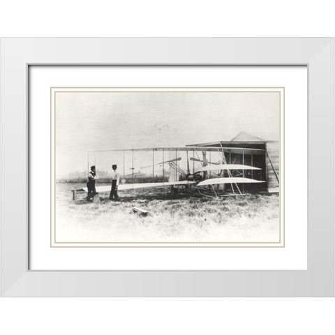 Wilber and Orville Wright with Flyer II at Huffman Prairie White Modern Wood Framed Art Print with Double Matting by NASA