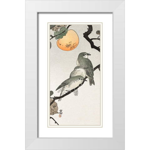 Birds and plants White Modern Wood Framed Art Print with Double Matting by Koson, Ohara