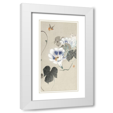Insects near bindweed White Modern Wood Framed Art Print with Double Matting by Koson, Ohara