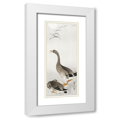 Two geese White Modern Wood Framed Art Print with Double Matting by Koson, Ohara