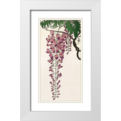 Blooming wisteria White Modern Wood Framed Art Print with Double Matting by Koson, Ohara