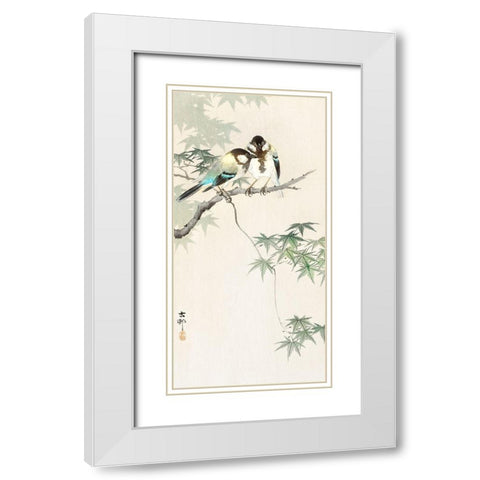 Great tits on maple branch White Modern Wood Framed Art Print with Double Matting by Koson, Ohara