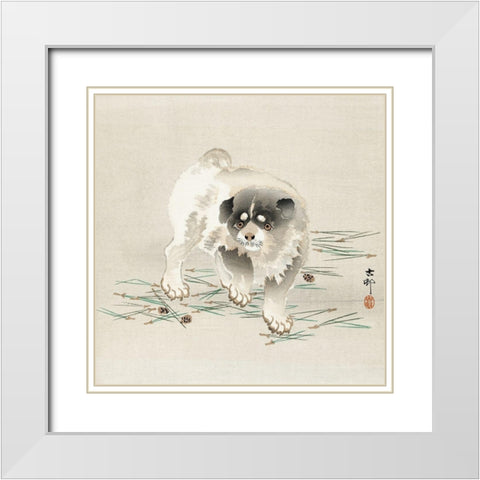 Young dog White Modern Wood Framed Art Print with Double Matting by Koson, Ohara